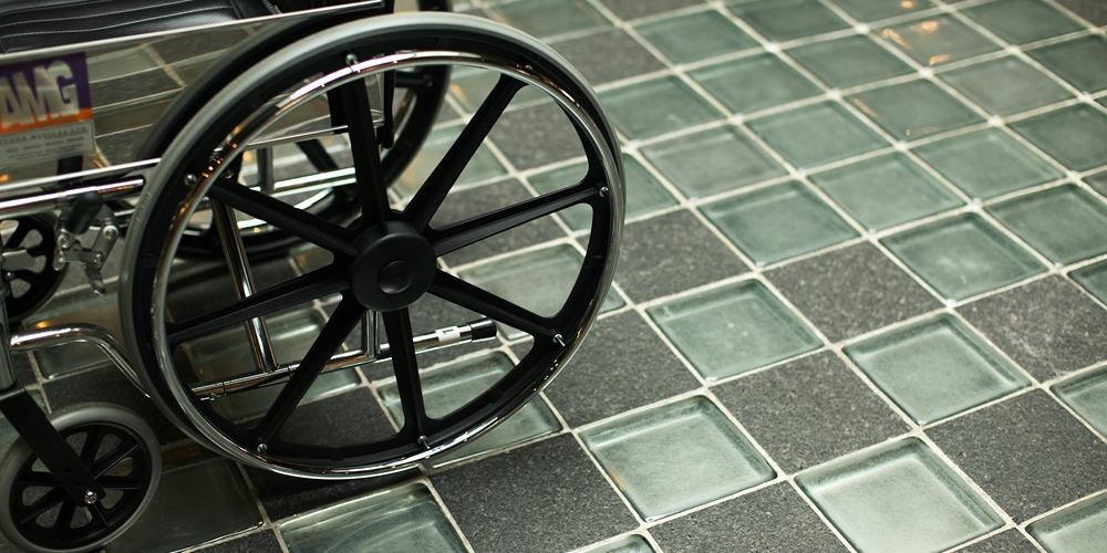 A wheelchair in the Gallery’s Water Court Foyer. 